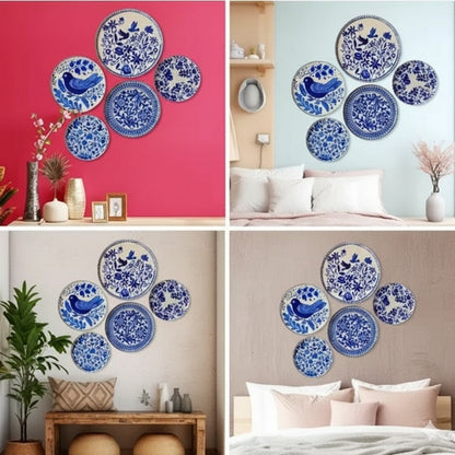 Blue Holland Metal Wall Plates – Set of 5 Artistic Decorative Hangings Style My Room
