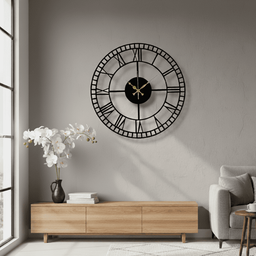 Vintage Roman Numeral Metal Wall Clock – 40 CM (Black & Gold) Style My Room