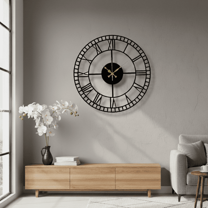 Vintage Roman Numeral Metal Wall Clock – 40 CM (Black & Gold) Style My Room