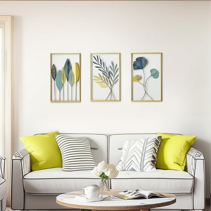 Modern living room with a white sofa, decorative pillows, and wall art.