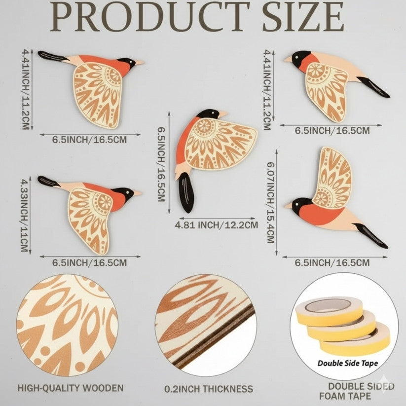 Wooden 3D Birds Wall Art Panel – Set of 5 Nature-Inspired Hangings Style My Room