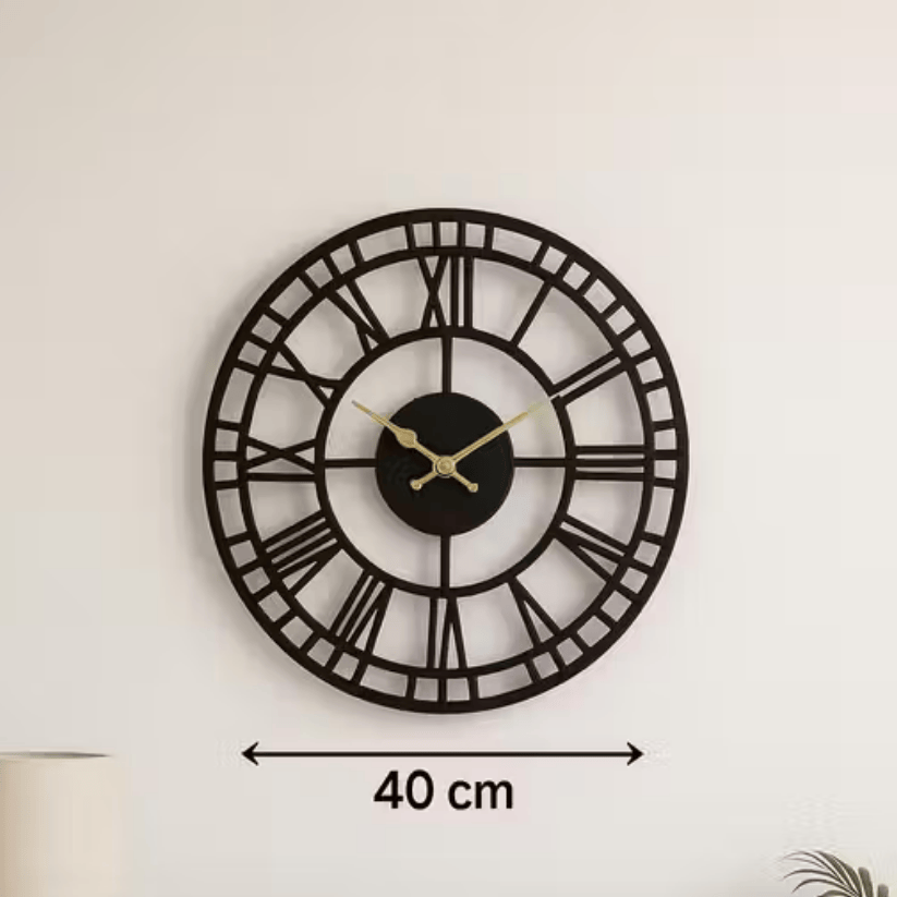 Vintage Roman Numeral Metal Wall Clock – 40 CM (Black & Gold) Style My Room