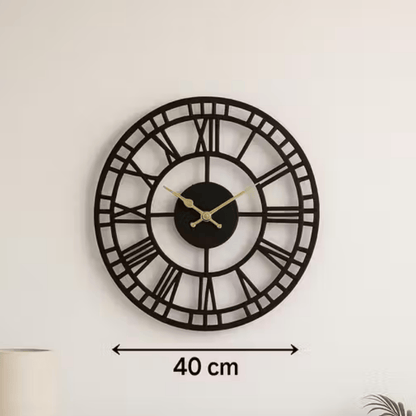 Vintage Roman Numeral Metal Wall Clock – 40 CM (Black & Gold) Style My Room