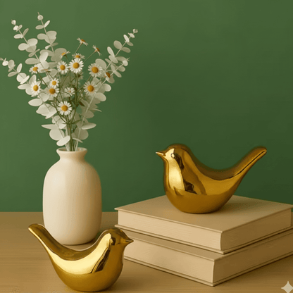 Golden Ceramic Birds Figurines – Set of 2 Elegant Home Décor Accents Style My Room